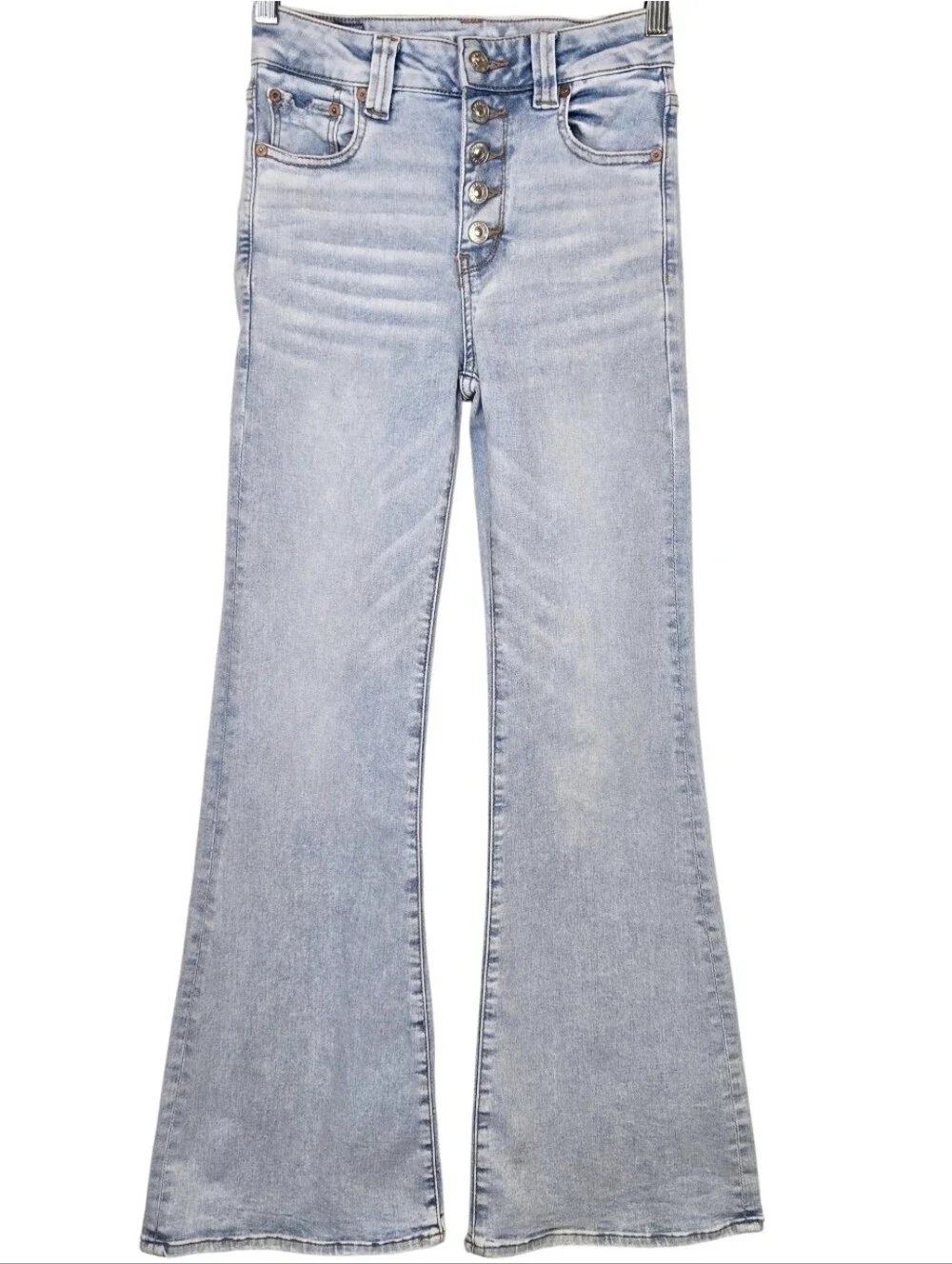 American Eagle Super High Rise Flare Jeans Next Level Stretch Button Fly 0